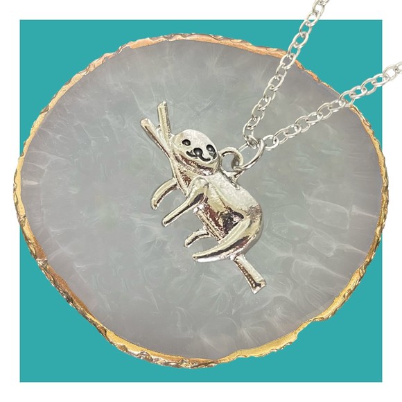 Sloth Necklace Silver Plated Pendant & Cable Chain Fashion Jewelry for Layering - Picture 1 of 7